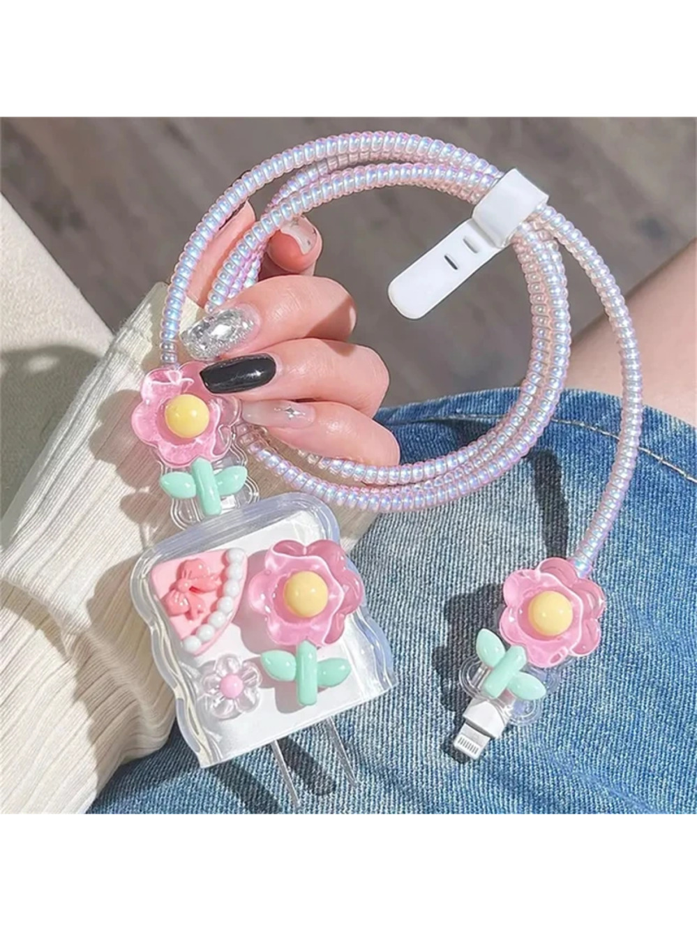 Pink Flowers iPhone Charger Protector P06